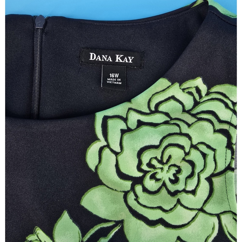 Dana Kay Dress Set 16W Lime Black Floral Zip Sheath Midi Open Crop Jacket Office - Picture 3 of 8